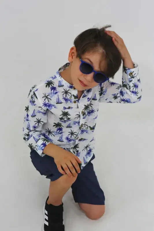 Palm Print Short Sleeve Baby Boy Shirt-PALM PRINT - 2