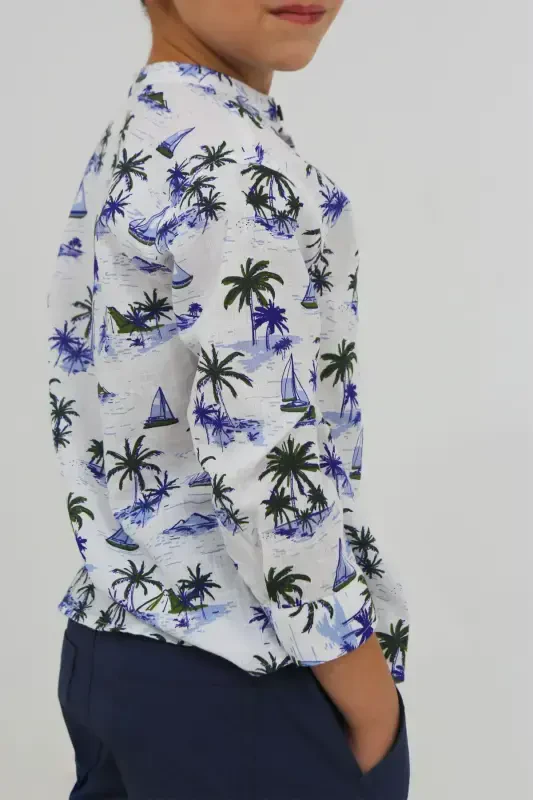 Palm Print Short Sleeve Baby Boy Shirt-PALM PRINT - 5