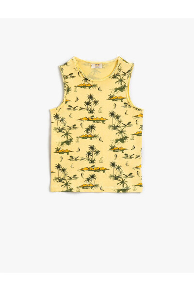 Palm printed tank top, bisiklet collar, cotton. - 4