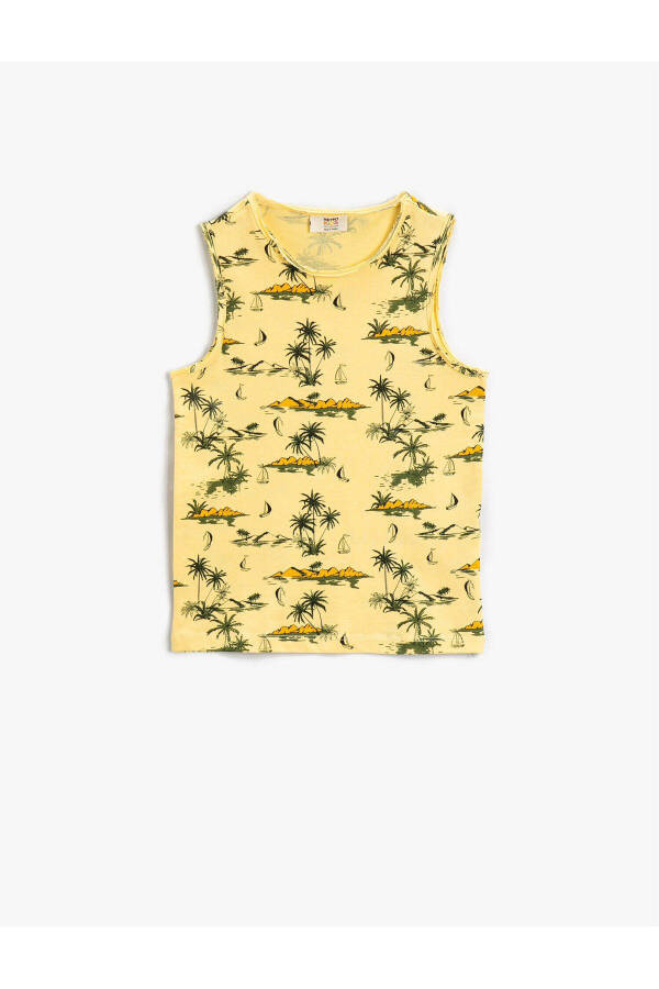 Palm printed tank top, bisiklet collar, cotton. - 4