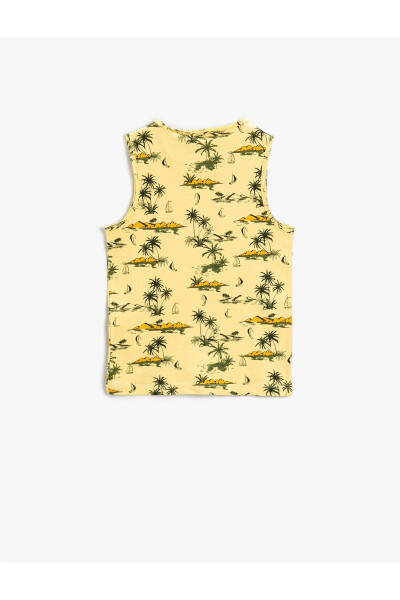 Palm printed tank top, bisiklet collar, cotton. - 5