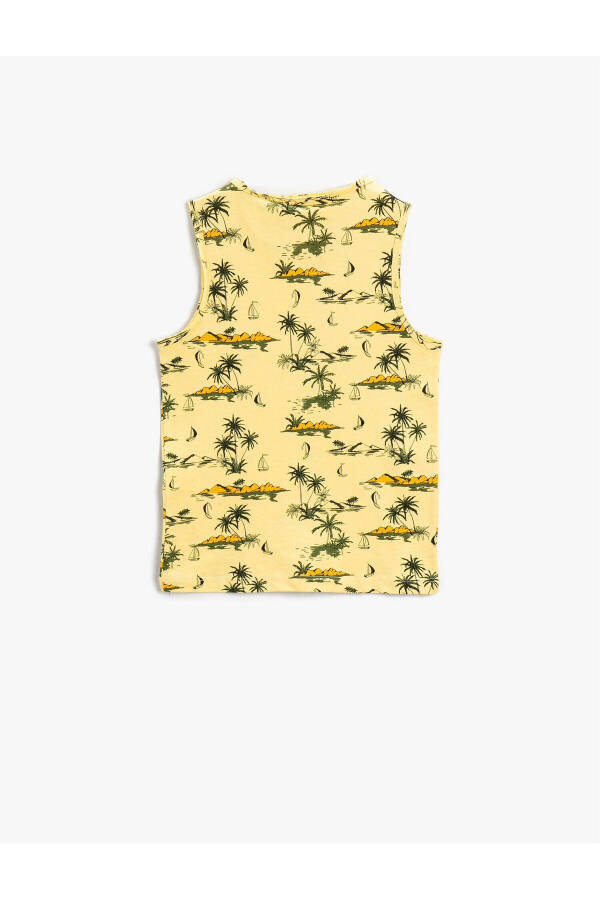 Palm printed tank top, bisiklet collar, cotton. - 2