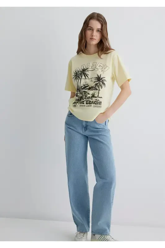 Palm Tree Print Yellow T-Shirt Regular Fit - 1