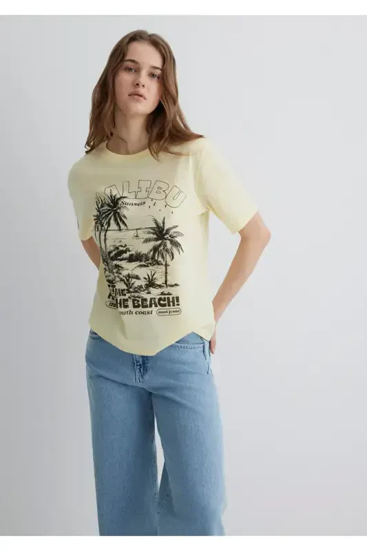 Palm Tree Print Yellow T-Shirt Regular Fit - 2