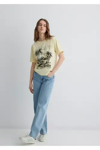 Palm Tree Print Yellow T-Shirt Regular Fit - 3