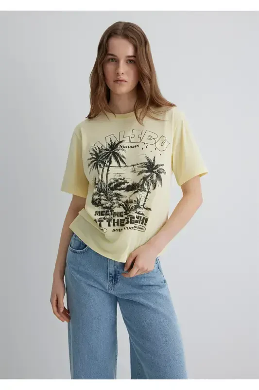 Palm Tree Print Yellow T-Shirt Regular Fit - 4