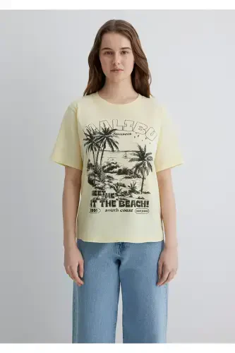 Palm Tree Print Yellow T-Shirt Regular Fit - 5