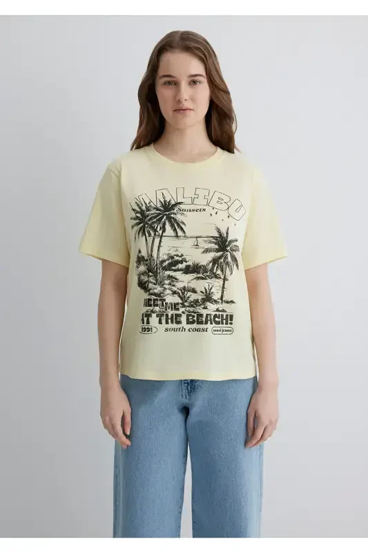 Palm Tree Print Yellow T-Shirt Regular Fit - 5