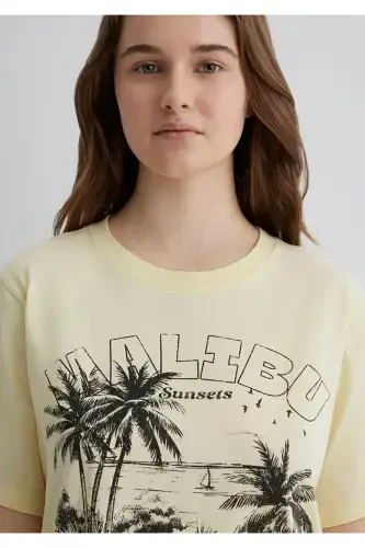 Palm Tree Print Yellow T-Shirt Regular Fit - 7