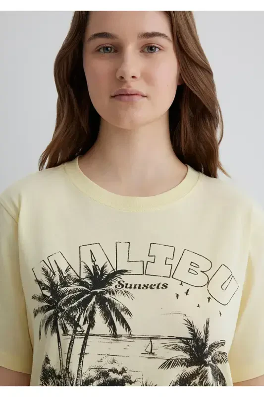 Palm Tree Print Yellow T-Shirt Regular Fit - 7