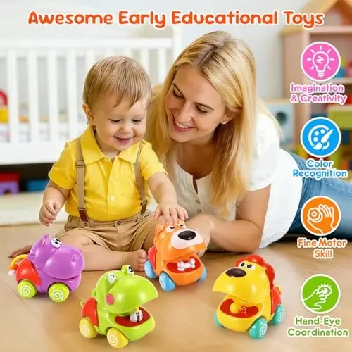 Palmatte Baby Toys 1 yoshli o'g'il bolalar uchun: 1-3 yoshli bolalar uchun mashinalar, suriladigan o'yinchoqlar, 18 oylik chaqaloqlar uchun o'yinchoqlar, 1, 2, 3 yoshli o'g'il bolalar uchun sovg'alar, 1-3 yoshli o'g'il va qiz bolalar uchun 1-tug'ilgan kun sovg'alari - 4