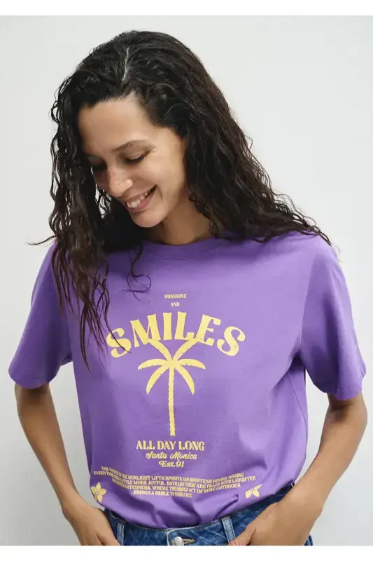 Palmiya bosmali binafsha futbolka Regular Fit / Normal Ke - 5