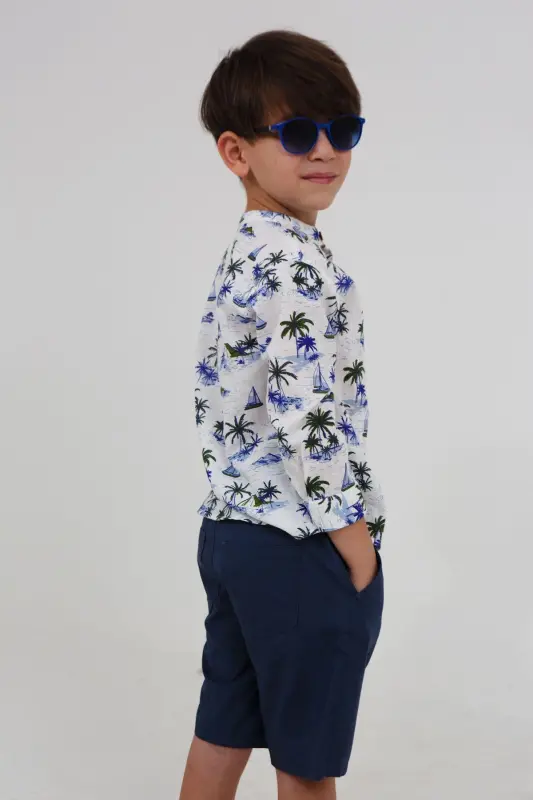 Palmiye Desenli Kısa Kollu Erkek Bebek Gömlek-PALMİYE DESENLİ - 3