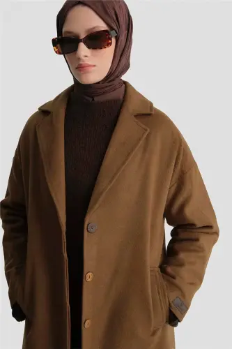 Пальто Armine на одной пуговице 23K7202 Табачный - 3