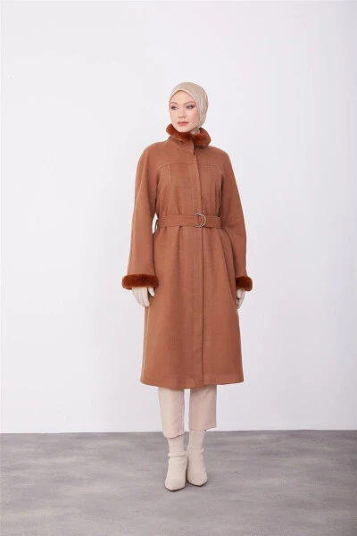 Пальто Armine с меховой отделкой, 23K7213 Табак - 7
