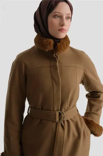 Пальто Armine с меховой отделкой, 23K7213 Табак - 3
