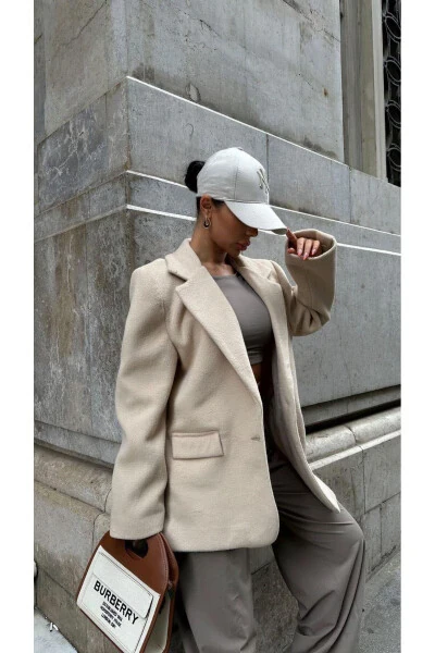 Пальто-блейзер свободного кроя в стиле Pinterest из мягкой кашемировой ткани с одним пуговицей и подкладкой - 5