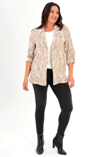 Пальто Большого Размера С Узором Двойной Брестек Коричневое - BÜYÜKBEDENIZ (1)