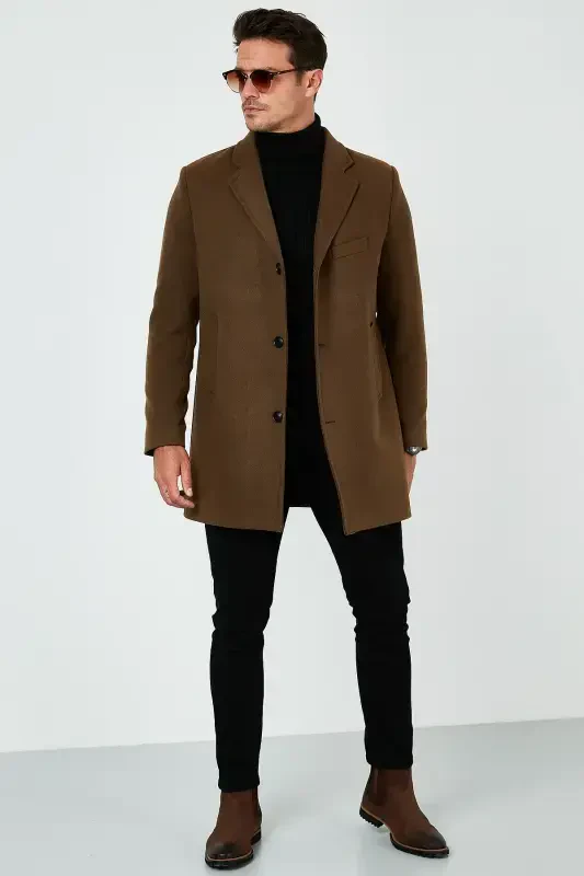 Пальто мужское, кашемировое, однобортное, с пуговицами, воротник-шалька, slim fit. 5840098 - 5