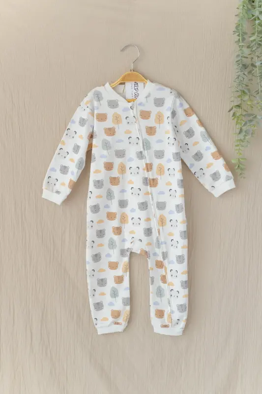 Pambuliq Organic 100% Cotton Zippered Footless Romper - Bear Pattern - 1