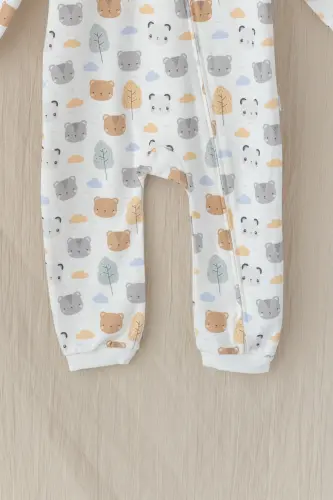 Pambuliq Organic 100% Cotton Zippered Footless Romper - Bear Pattern - 3