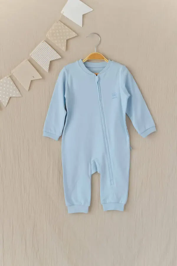 Pambuliq Organik %100 Pamuklu Patiksiz Fermuarlı Tulum-Mavi - 1