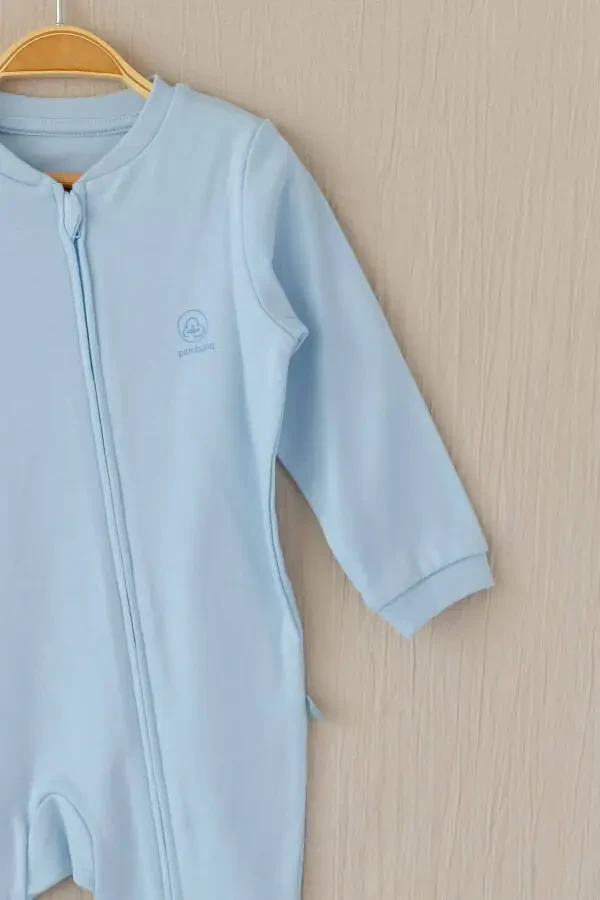 Pambuliq Organik %100 Pamuklu Patiksiz Fermuarlı Tulum-Mavi - 2