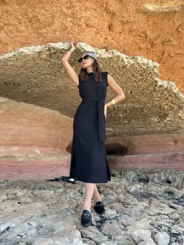 Pamela Belted Padded Dress - BÜYÜKBEDENIZ