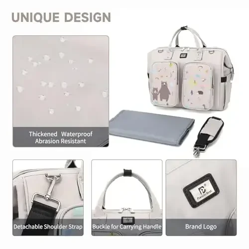 Pampers sumkalari, oʻzgartirish uchun joy va aravachalar uchun tasmalar, katta koʻchma yangi tugʻilgan chaqaloqlar sumkalari, onalar va dadalar uchun unisex va zamonaviy sayohat pampers ryukzaklari (yoqimli ayiq naqshli) - 7