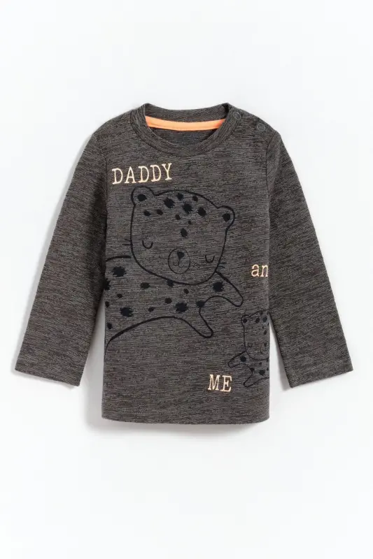 Pamuk Daddy Baskılı Erkek Bebek Tişört - Koyu Gri - Koyu Gri - 2