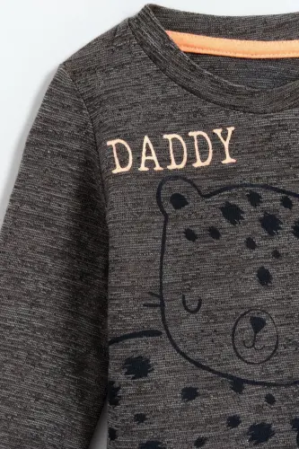 Pamuk Daddy Baskılı Erkek Bebek Tişört - Koyu Gri - Koyu Gri - 3