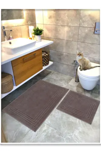 Pamuk Dokuma Banyo Paspas Seti, Banyo Halısı Vera 2 Li Set 60x100 - 60x50 KAHVE - kahve - 1
