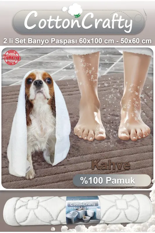 Pamuk Dokuma Banyo Paspas Seti, Banyo Halısı Vera 2 Li Set 60x100 - 60x50 KAHVE - kahve - 3