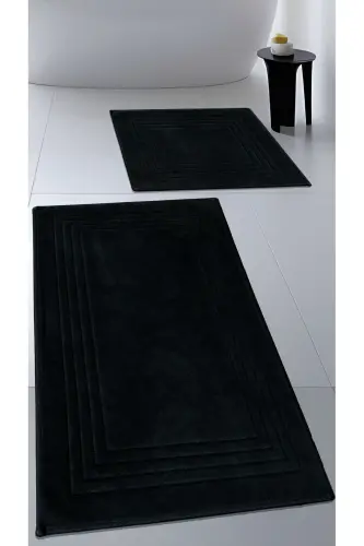 Pamuk Dokuma Su Emici Banyo Paspas Seti, Banyo Halısı Vera 2 Li Set 60x100 - 60x50 SİYAH - Siyah - 1