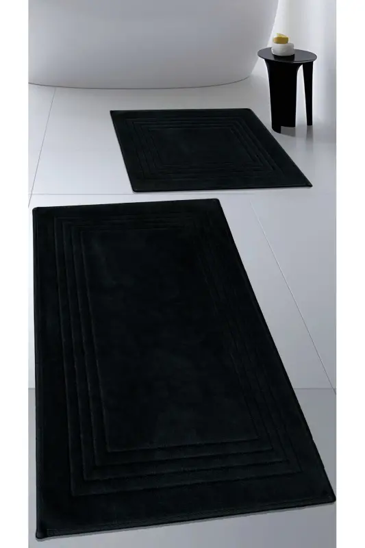 Pamuk Dokuma Su Emici Banyo Paspas Seti, Banyo Halısı Vera 2 Li Set 60x100 - 60x50 SİYAH - Siyah - 1