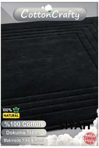 Pamuk Dokuma Su Emici Banyo Paspas Seti, Banyo Halısı Vera 2 Li Set 60x100 - 60x50 SİYAH - Siyah - 4