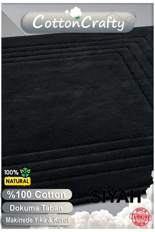 Pamuk Dokuma Su Emici Banyo Paspas Seti, Banyo Halısı Vera 2 Li Set 60x100 - 60x50 SİYAH - Siyah - 4