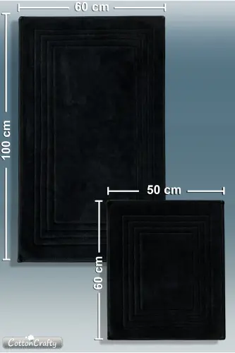 Pamuk Dokuma Su Emici Banyo Paspas Seti, Banyo Halısı Vera 2 Li Set 60x100 - 60x50 SİYAH - Siyah - 5