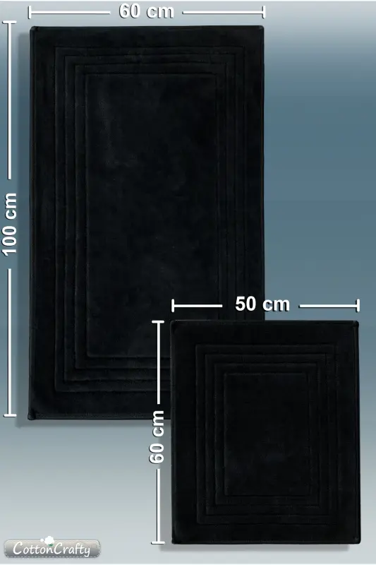 Pamuk Dokuma Su Emici Banyo Paspas Seti, Banyo Halısı Vera 2 Li Set 60x100 - 60x50 SİYAH - Siyah - 5
