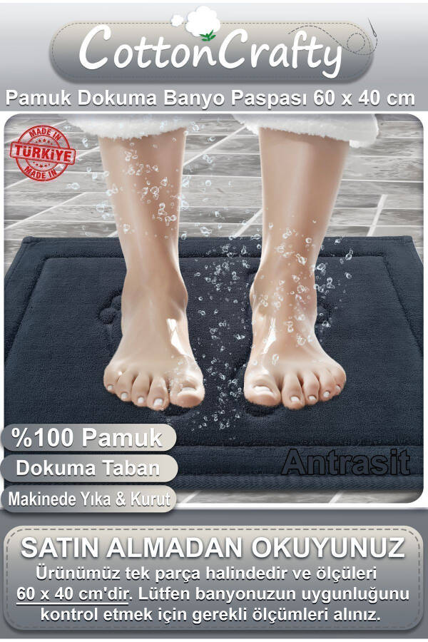 Pamuk Dokuma Su Emici Banyo Paspası Ayak 60x40 Cm-antrasit - 2