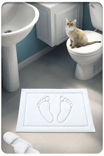 Pamuk Dokuma Su Emici Banyo Paspası Ayak 60x40 Cm BEYAZ - beyaz 