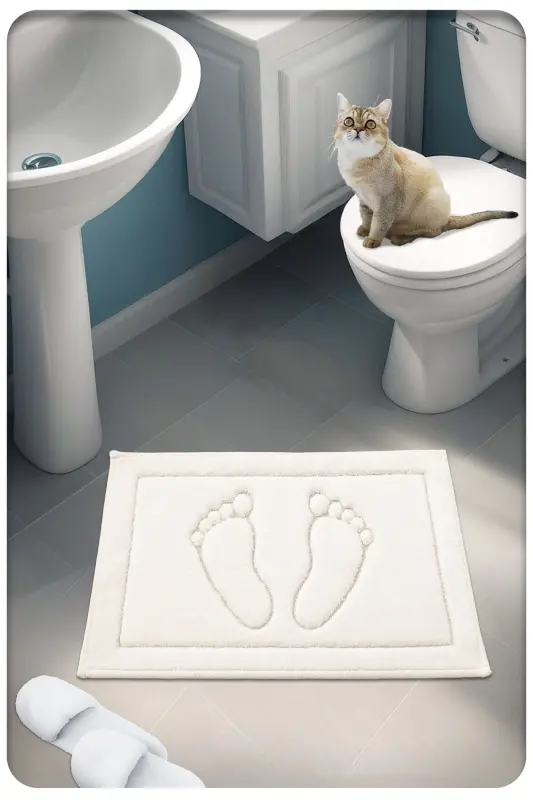 Pamuk Dokuma Su Emici Banyo Paspası Ayak 60x40 Cm KREM - Krem - 1