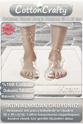 Pamuk Dokuma Su Emici Banyo Paspası Ayak 60x40 Cm KREM - Krem - 2