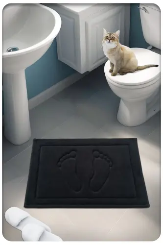 Pamuk Dokuma Su Emici Banyo Paspası Ayak 60x40 Cm-Siyah - 1