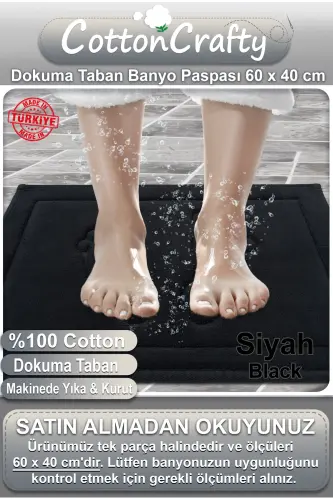 Pamuk Dokuma Su Emici Banyo Paspası Ayak 60x40 Cm SİYAH - Siyah - COTTON CRAFTY (1)