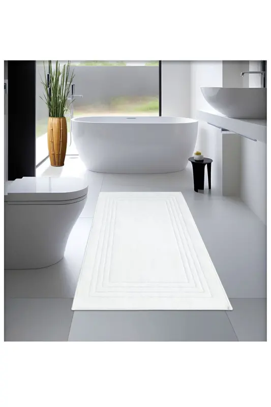 Pamuk Dokuma Su Emici Banyo Paspası, Banyo Halısı Vera 60x100 Cm BEYAZ - BEYAZ - COTTON CRAFTY