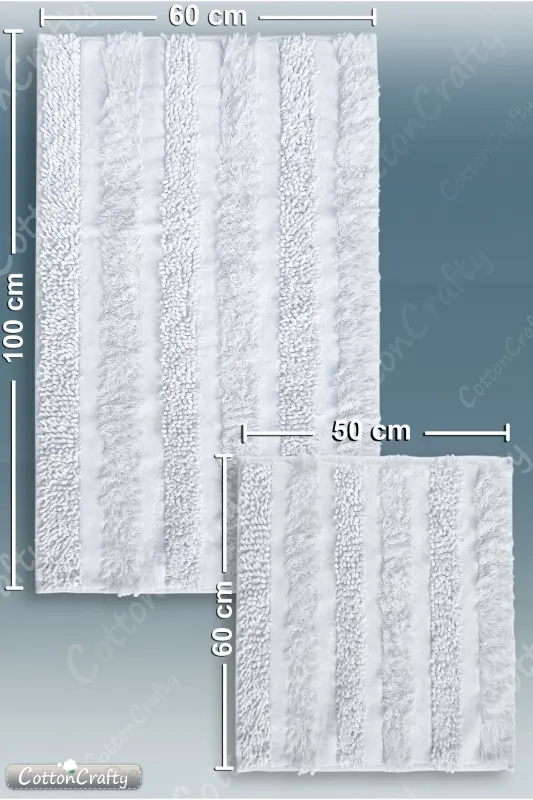 Pamuk Dokuma & Tafting Banyo Paspas Seti, Banyo Halısı Armoni 2 Li Set 60x100 - 60x50 BEYAZ - beyaz - 13