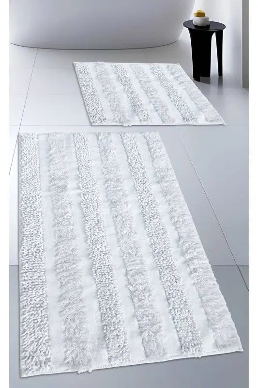 Pamuk Dokuma & Tafting Banyo Paspas Seti, Banyo Halısı Armoni 2 Li Set 60x100 - 60x50 BEYAZ - beyaz - 2