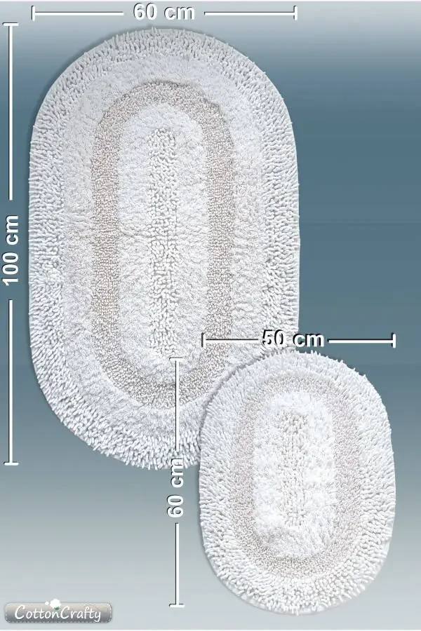 Pamuk El Tafting Su Emici Banyo Paspas Seti, Banyo Halısı Cottonway 2 Li Set 60x100 - 60x50-Ekru - 4