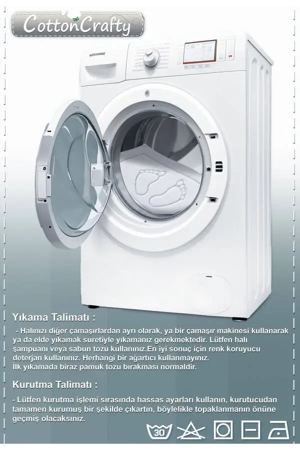 Pamuk El Tafting Su Emici Banyo Paspas Seti, Banyo Halısı Cottonway 2 Li Set 60x100 - 60x50-Ekru - 5